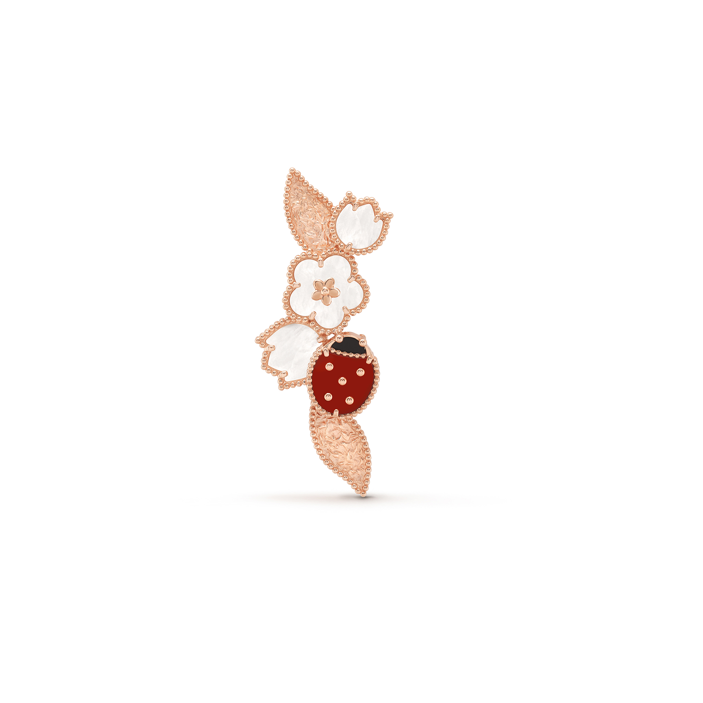 VAN CLEEF ARPELS LUCKY SPRING CLIP - ROSE GOLD, CARNELIAN, MOTHER-OF-PEARL, ONYX  VCARP7RS00